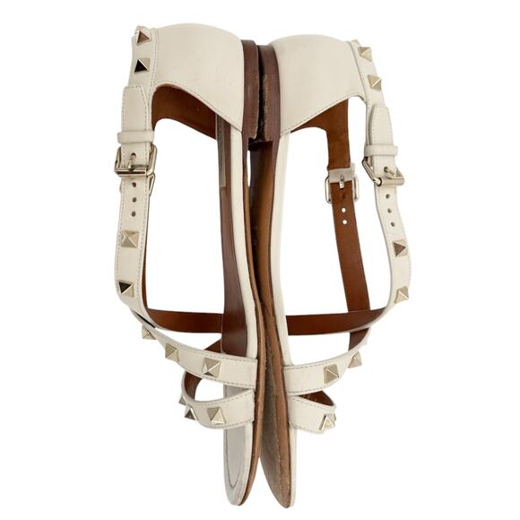 Valentino Rockstud Criss Cross Strap Flat Leather Sandals Cream EU 37.5 US 7.5 - Picture 12 of 15